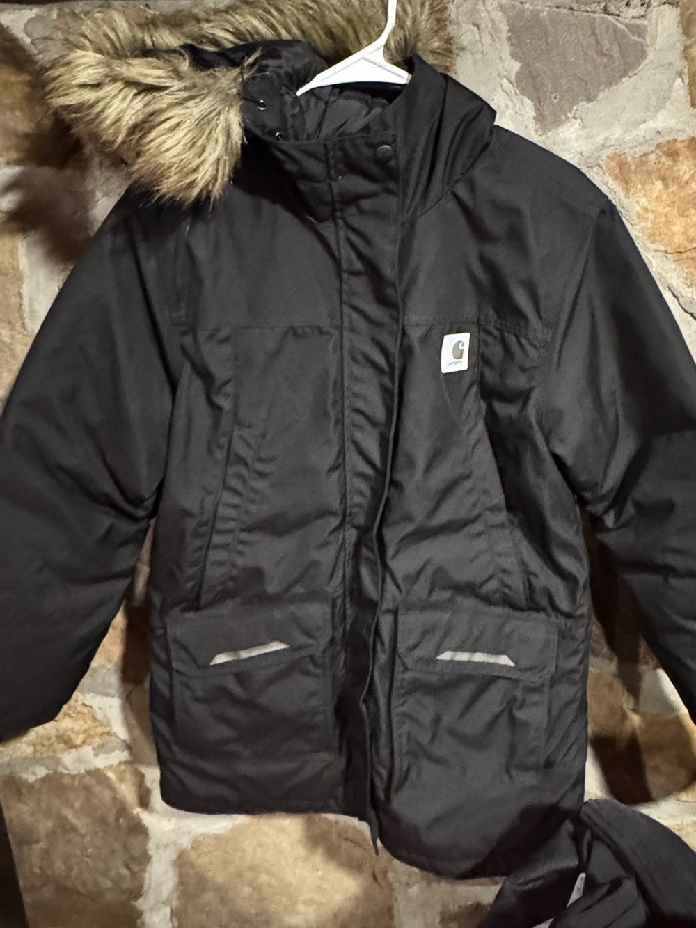 Carhartt Black Hooded Parka with Faux Fur Hood Trim